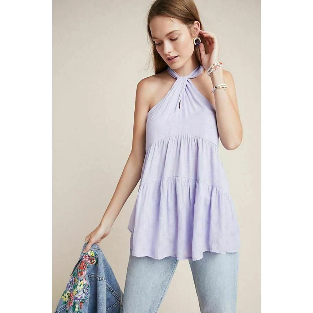 Anthropologie Blouse Top Lavinia Halter Neck Purple Size Medium